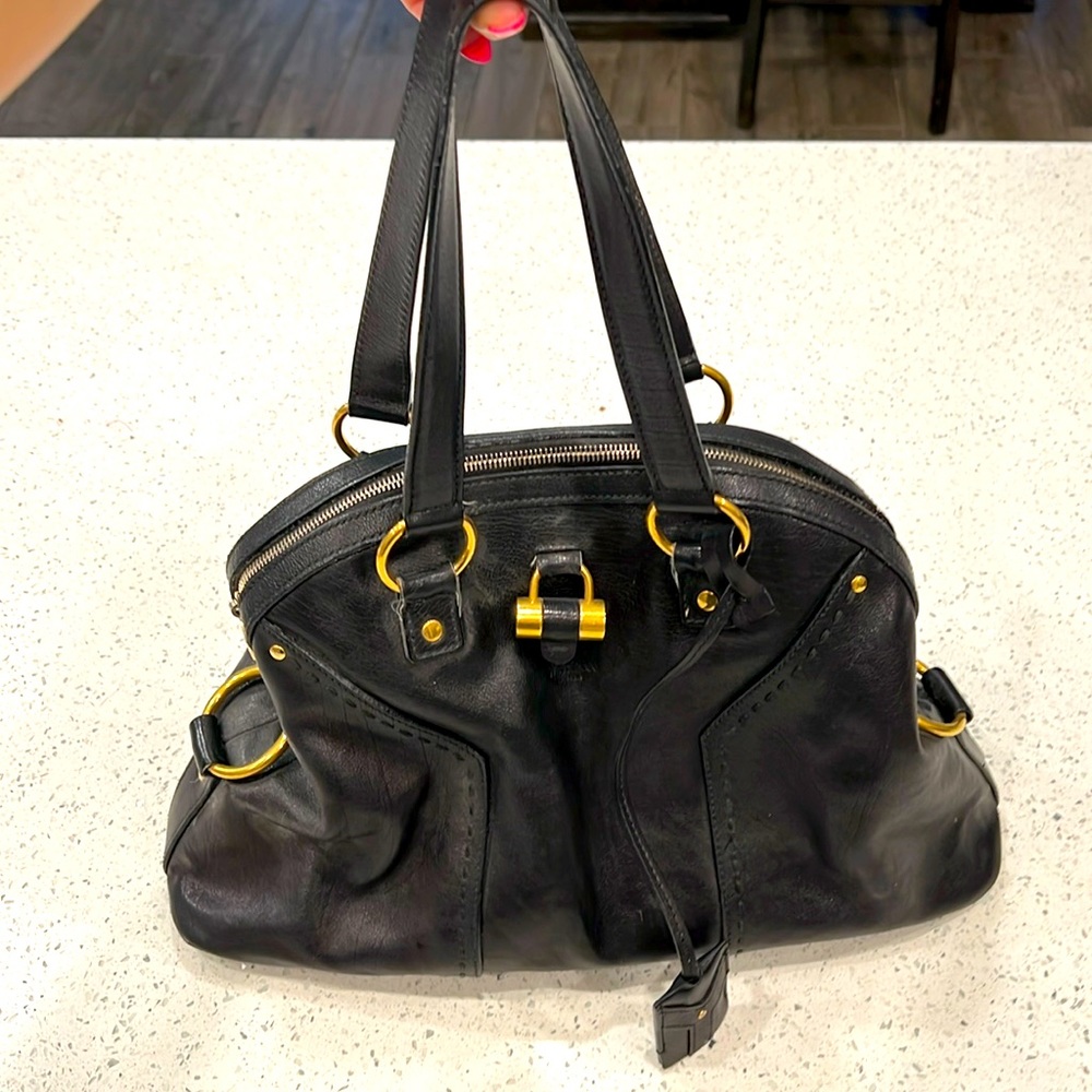YSL Black Oversized Muse Dome Bag
